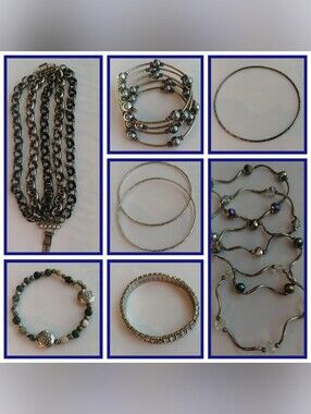 11pcs Silvertone Faux Seed Pearls Beads Chains Bracelets Lot